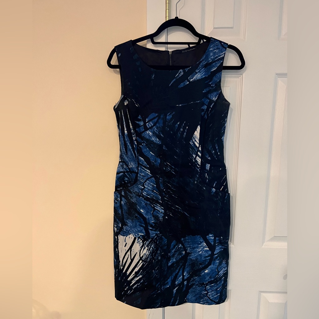 Elie Tahari Blue Print Sleeveless Dress